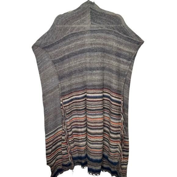 Free People Latitude 30 Wrap Poncho Shawl Rainbow Gray Fringe Sweater Stripe - Picture 4 of 15